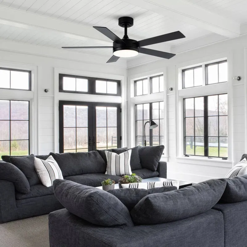 48" 5 - Blade Modern Black Ceiling Fan with LED Lights and Remote Control