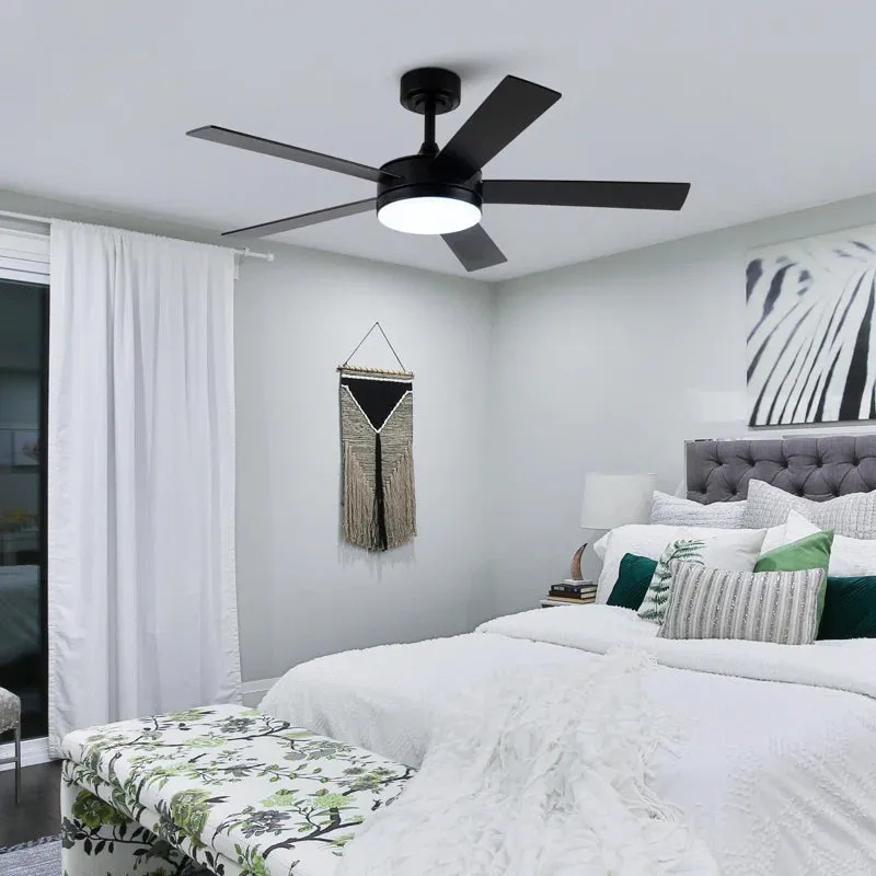 48" 5 - Blade Modern Black Ceiling Fan with LED Lights and Remote Control