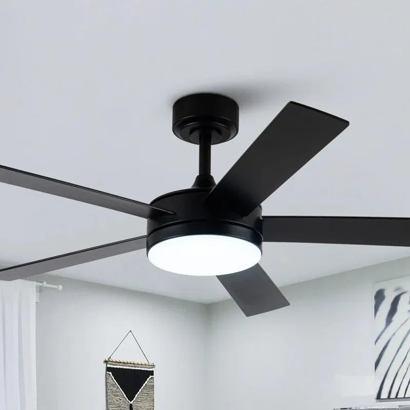 48" 5 - Blade Modern Black Ceiling Fan with LED Lights and Remote Control