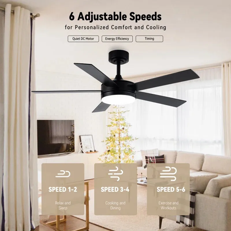 48" 5 - Blade Modern Black Ceiling Fan with LED Lights and Remote Control