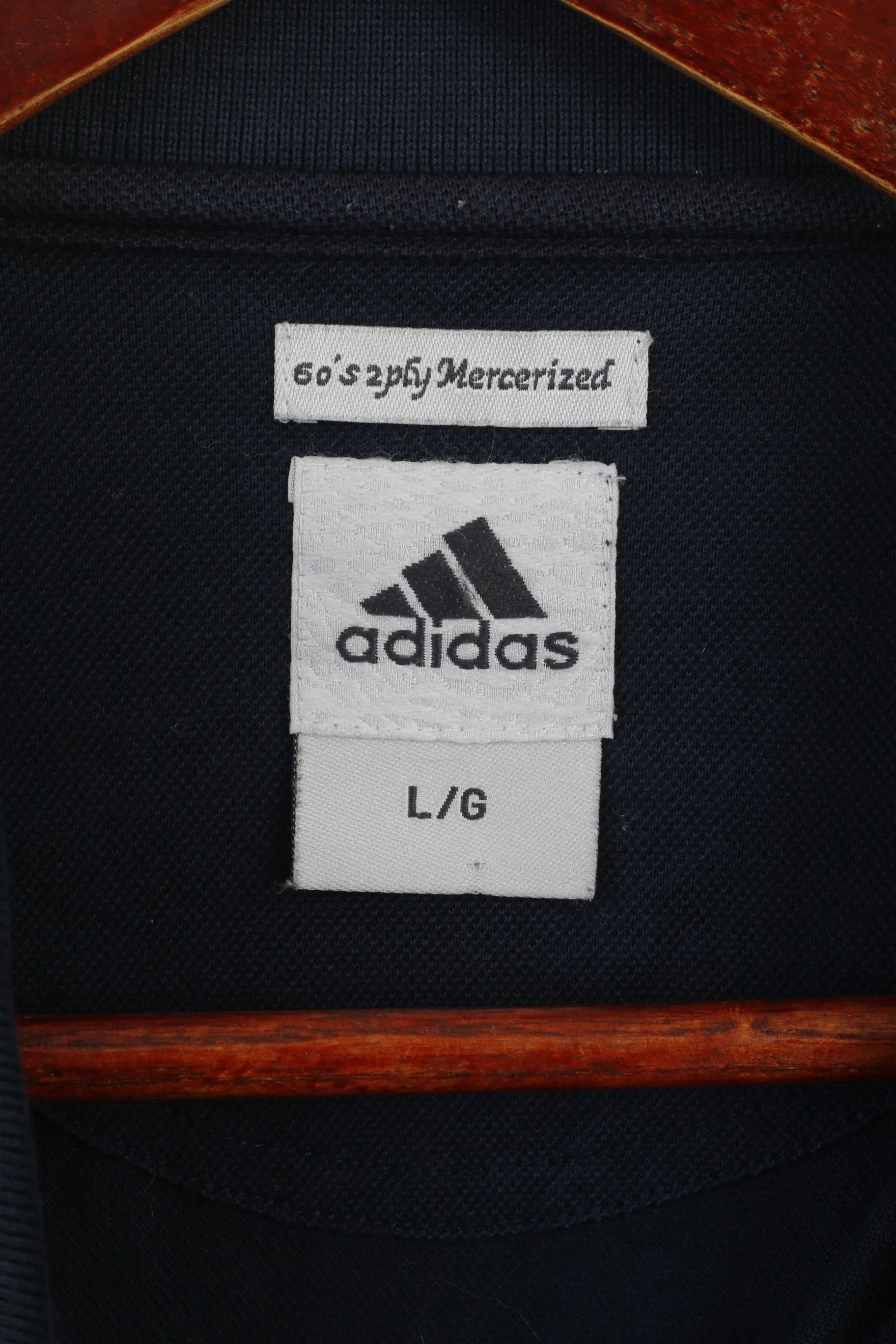 Adidas Men L Polo Shirt Navy Cotton 60'w 2 Ply Mercerized Classic Plain Retro Top