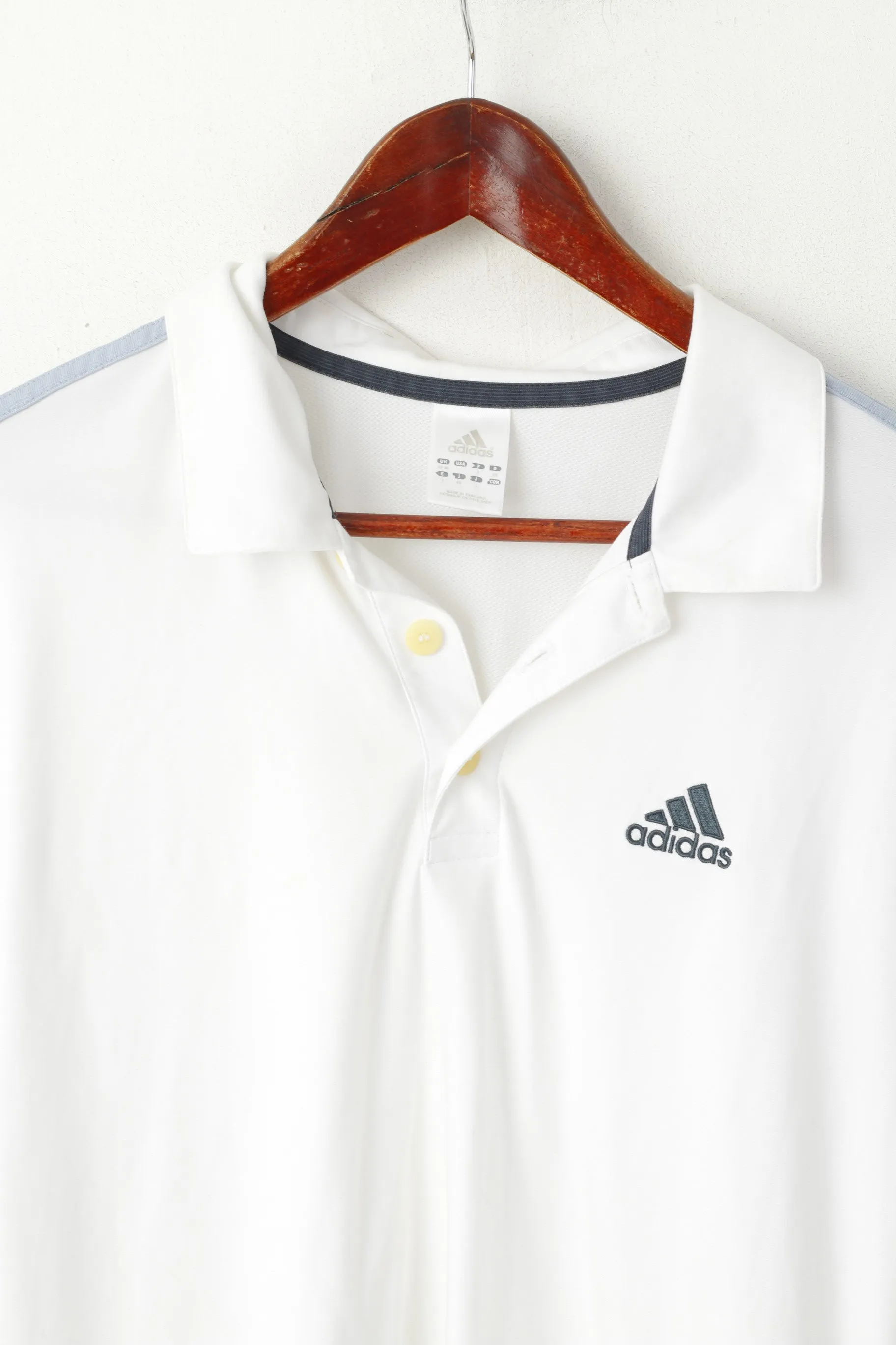 Adidas Men L Polo Shirt White Training Activewear Vintage Sport Jersey Top