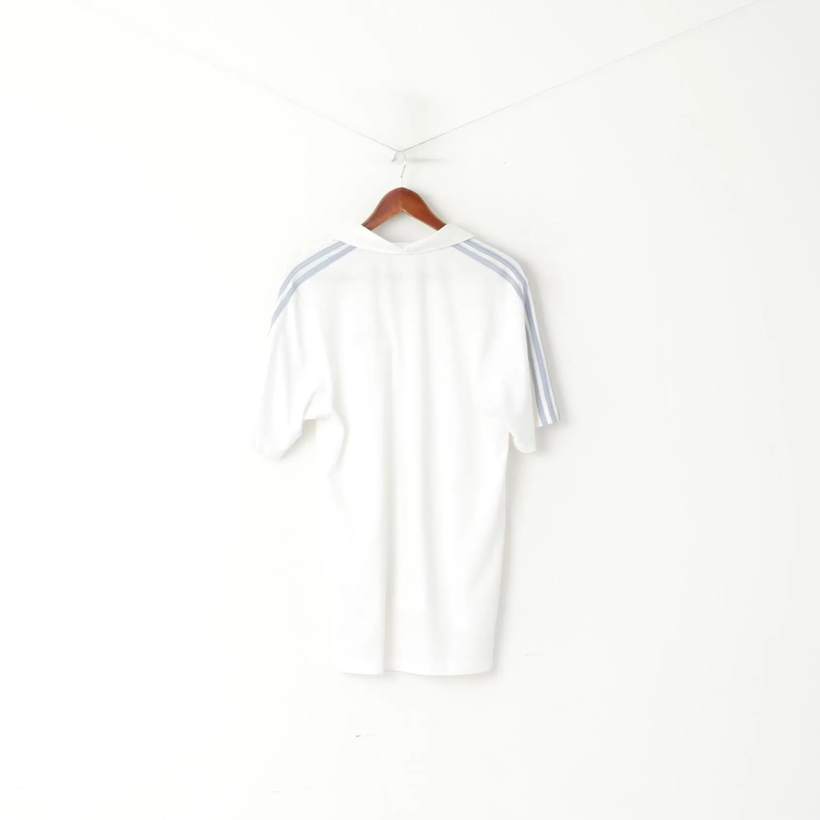 Adidas Men L Polo Shirt White Training Activewear Vintage Sport Jersey Top