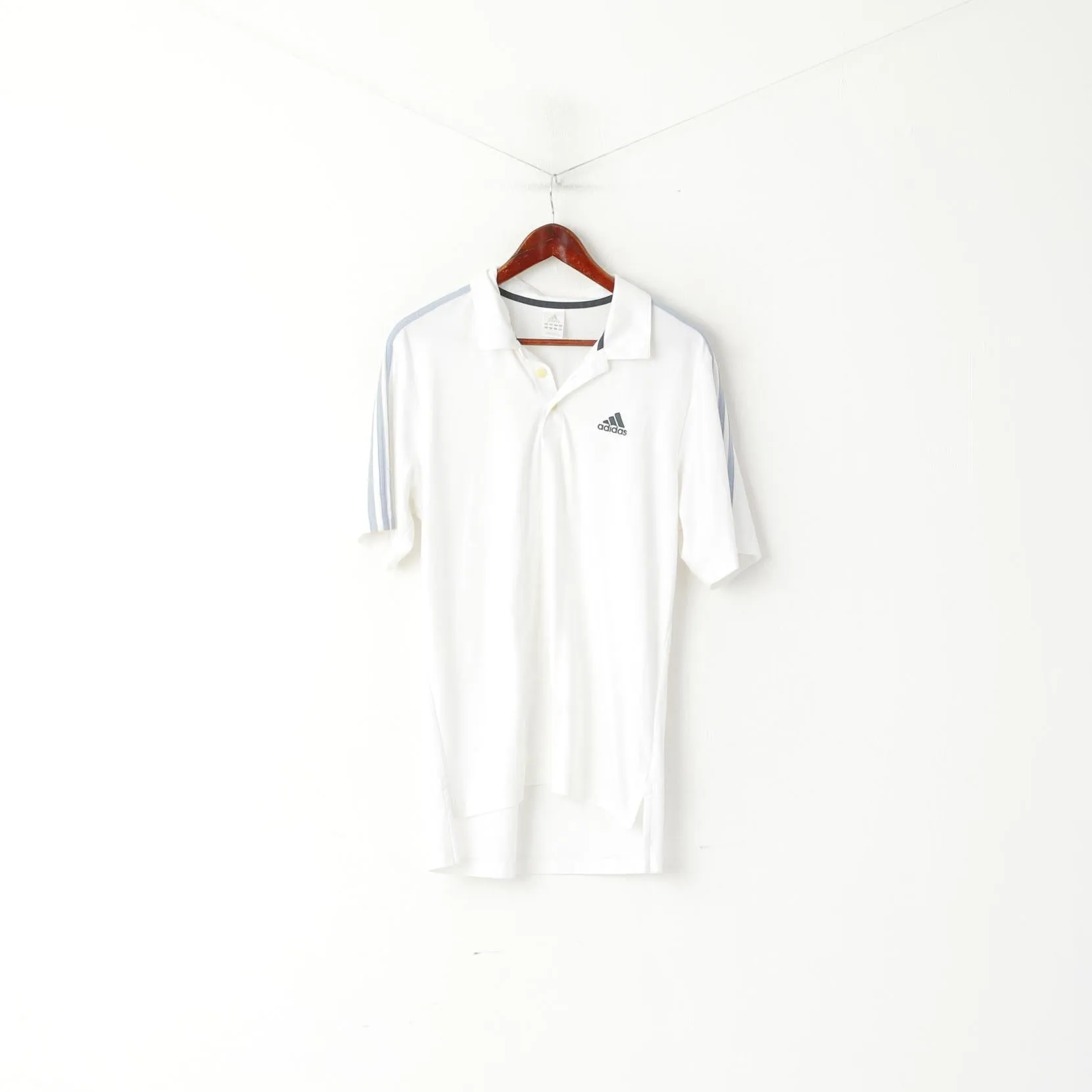 Adidas Men L Polo Shirt White Training Activewear Vintage Sport Jersey Top