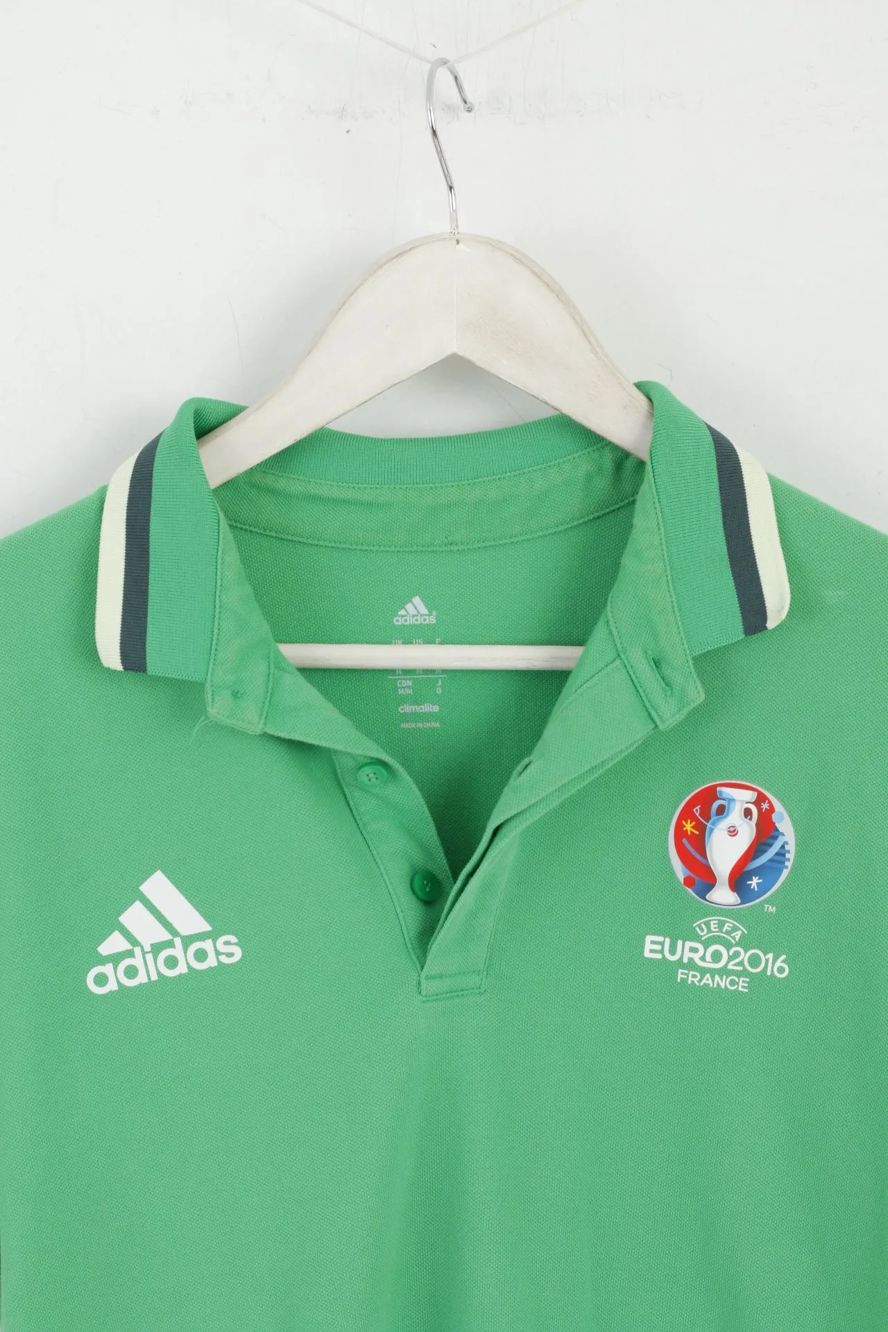 Adidas Men M Polo Shirt Green Cotton Euro 2016 UEFA France Top