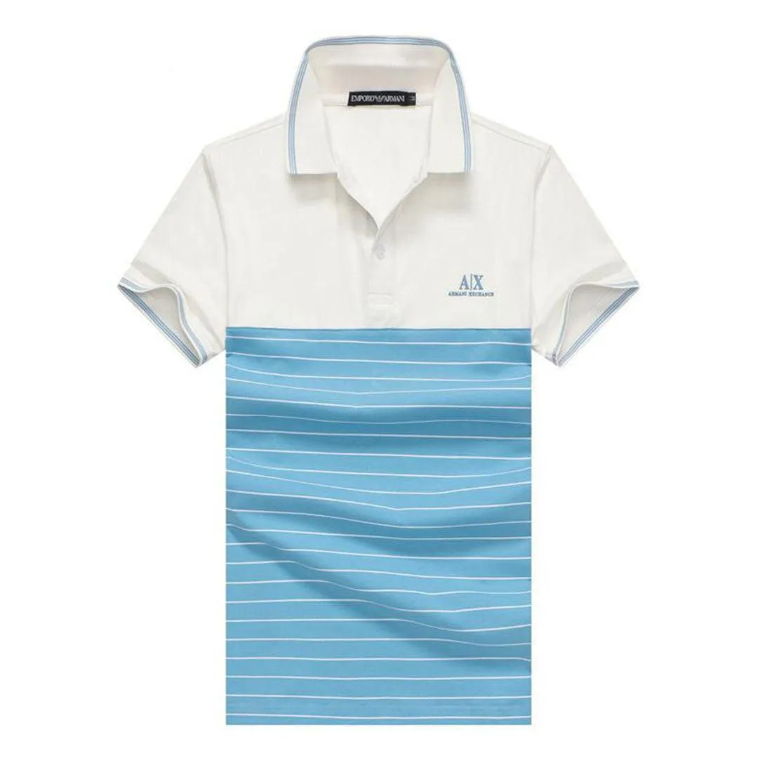 Armani Exchange Striped Polo Shirt With Tipped Collar- Blue