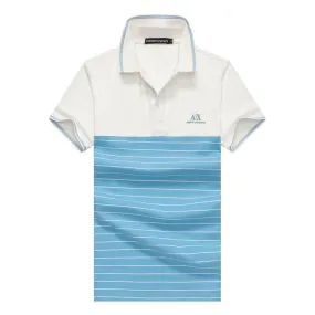 Armani Exchange Striped Polo Shirt With Tipped Collar- Blue