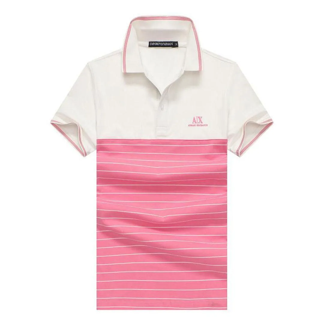 Armani Exchange Striped Polo Shirt With Tipped Collar- Pink