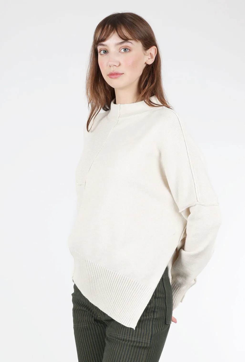 Asym Side-Slit Sweater, Ivory