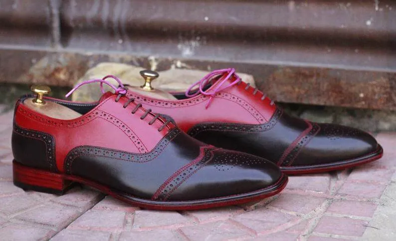 Awesome Handmade Men's Red Brown Leather Wing Tip Brogue Shoes, Men Dress Formal Lace Up Shoes