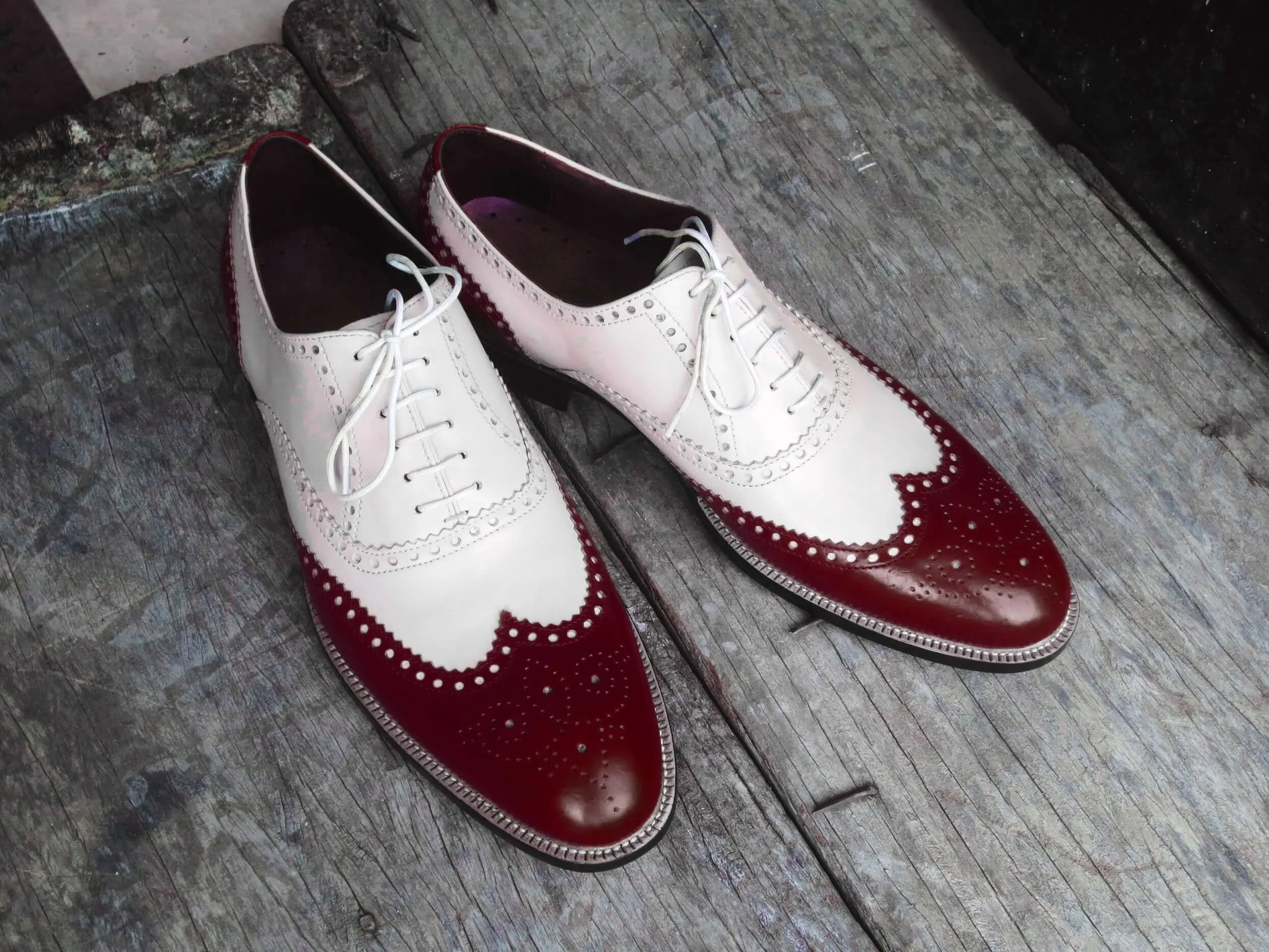 Awesome Handmade Men's Two Tone Leather Wing Tip Brogue Lace Up Shoes, Men Designer Dress Formal Luxury Shoes