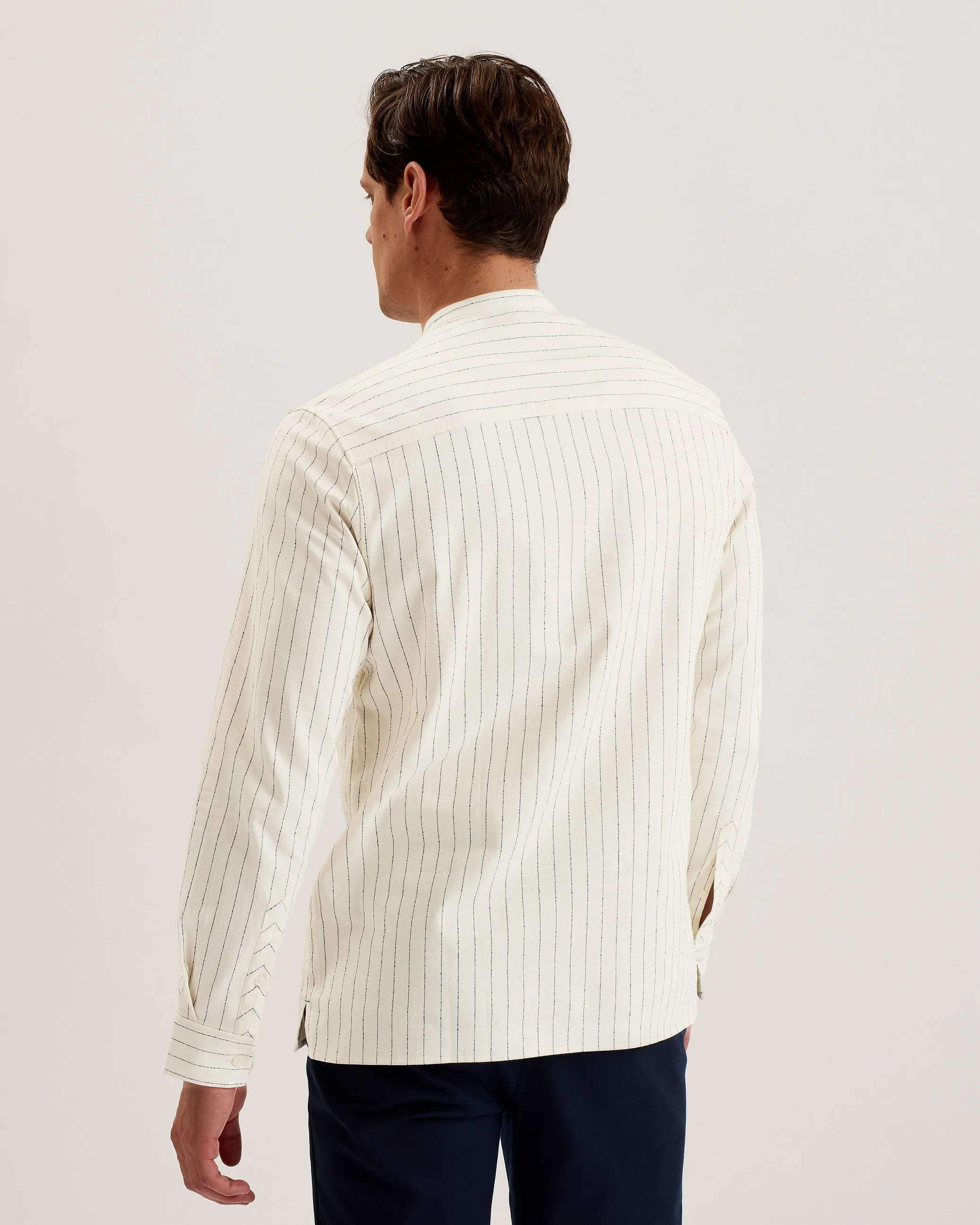 Bastiun Ls Relaxed Grandad Collar Shirt Ecru