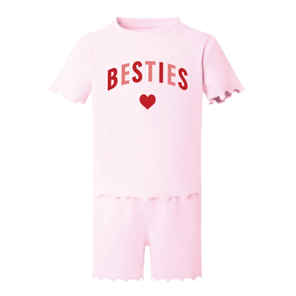 Besties Love Hearts Rib T-shirt & Short Set