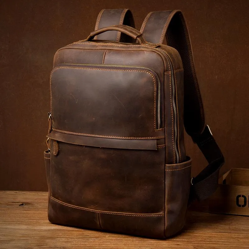 Black Casual Mens Leather 15-inch Computer Backpacks Brown Travel Backpacks School Backpacks for men