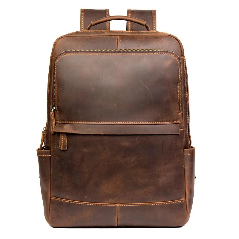 Black Casual Mens Leather 15-inch Computer Backpacks Brown Travel Backpacks School Backpacks for men