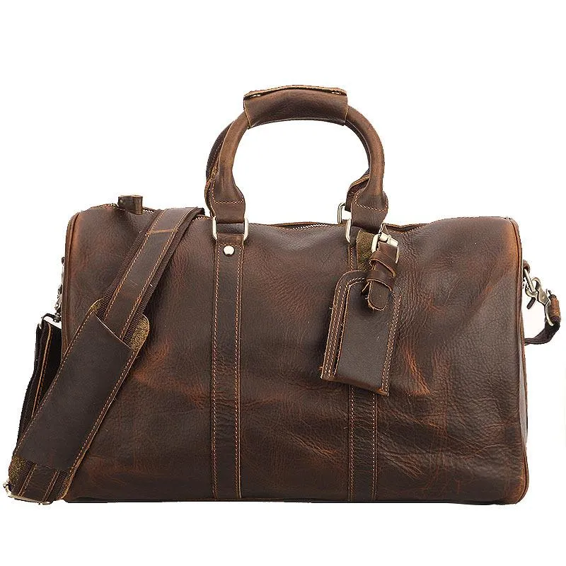 Black Leather Mens Casual Large Travel Bags Shoulder Weekender Bag Brown Duffle Bag For Men