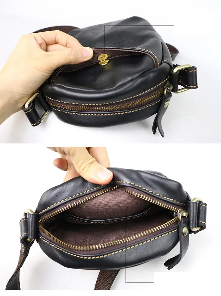 Black Leather Mens Casual Mini Phone Bags Messenger Bags Amber Postman Bag For Men