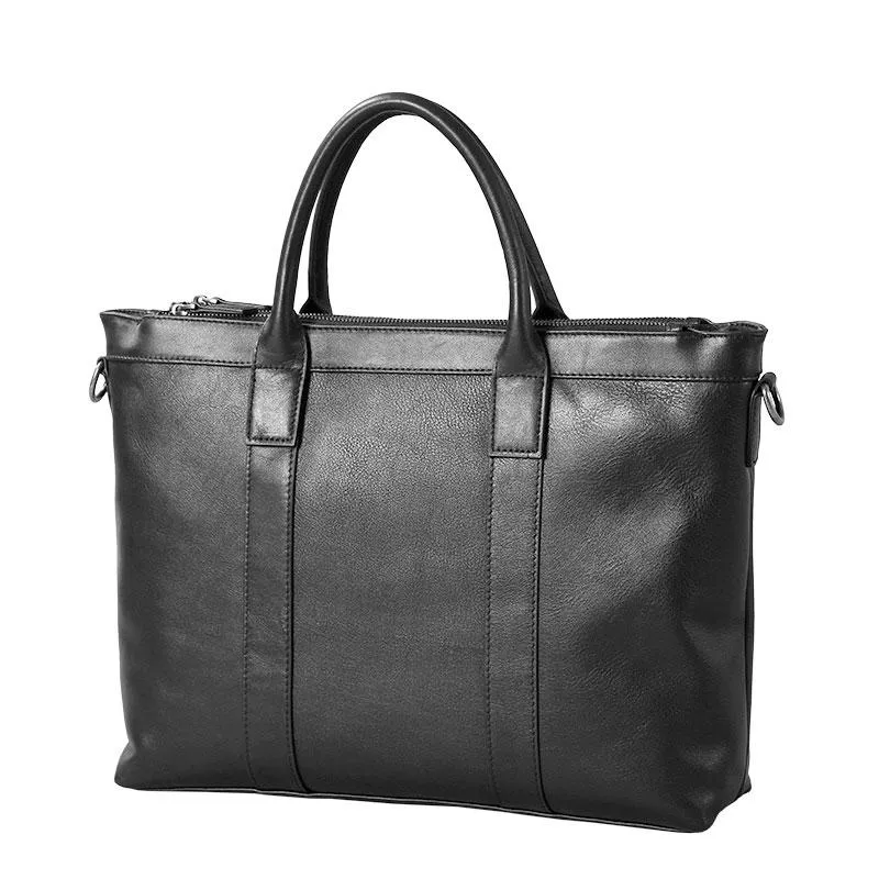 Black Leather Mens Cool Briefcase Work Bag Business Bag Laptop Bags for men