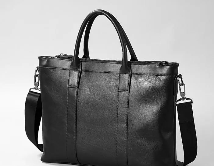 Black Leather Mens Cool Briefcase Work Bag Business Bag Laptop Bags for men