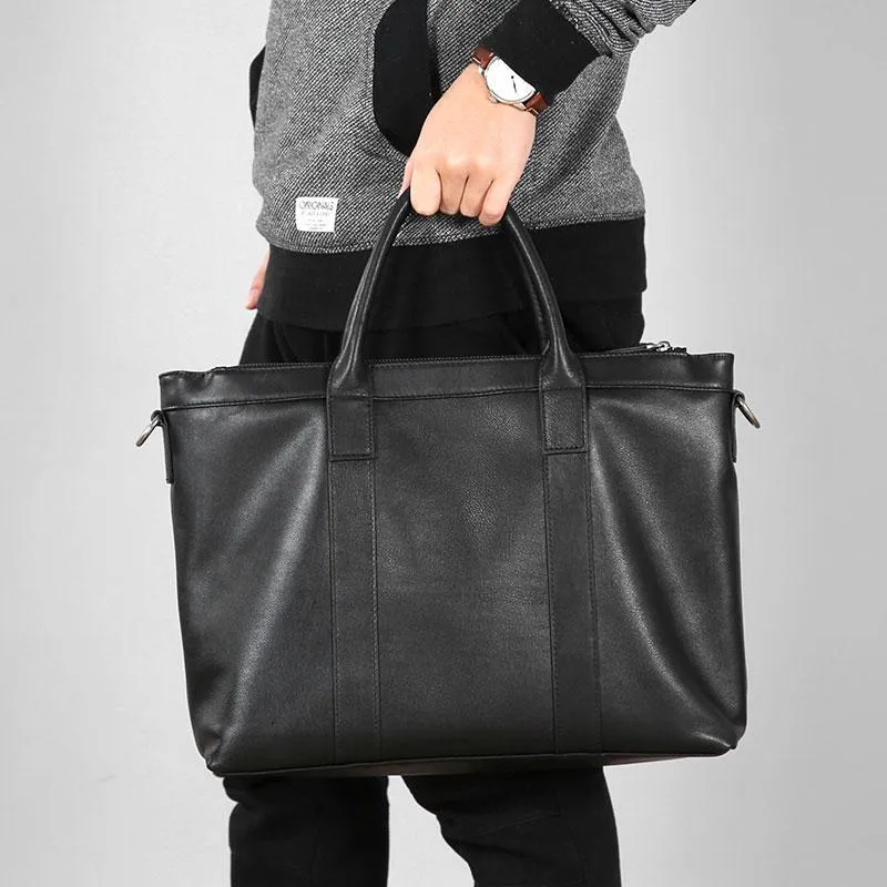 Black Leather Mens Cool Briefcase Work Bag Business Bag Laptop Bags for men