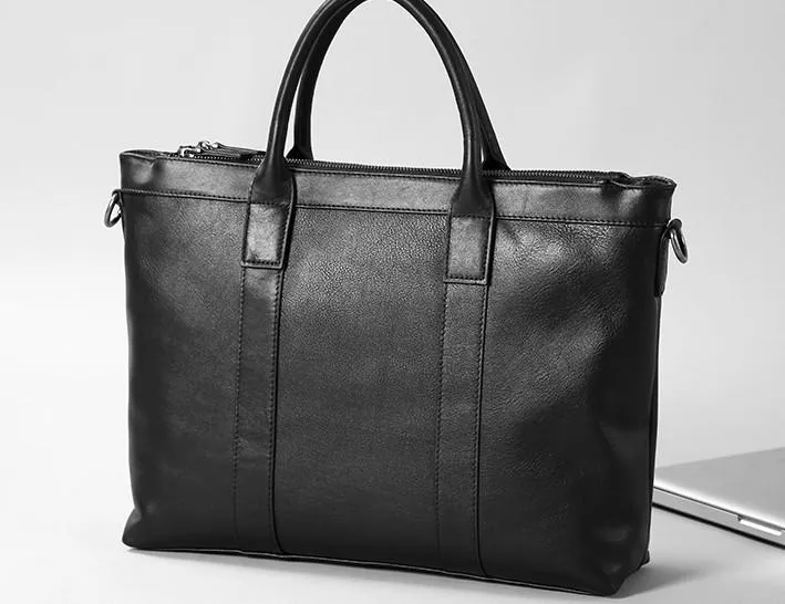 Black Leather Mens Cool Briefcase Work Bag Business Bag Laptop Bags for men