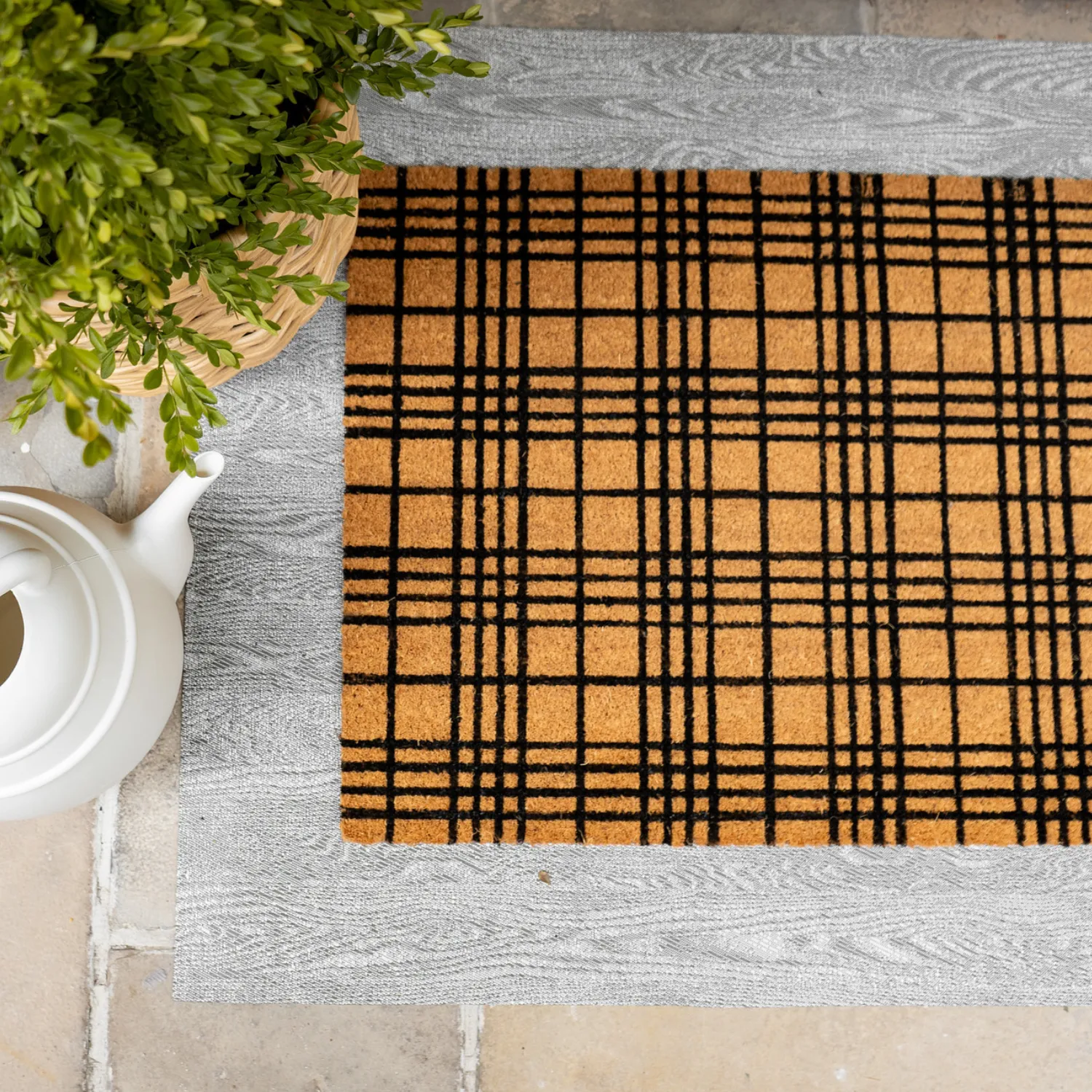 Black Plaid Doormat