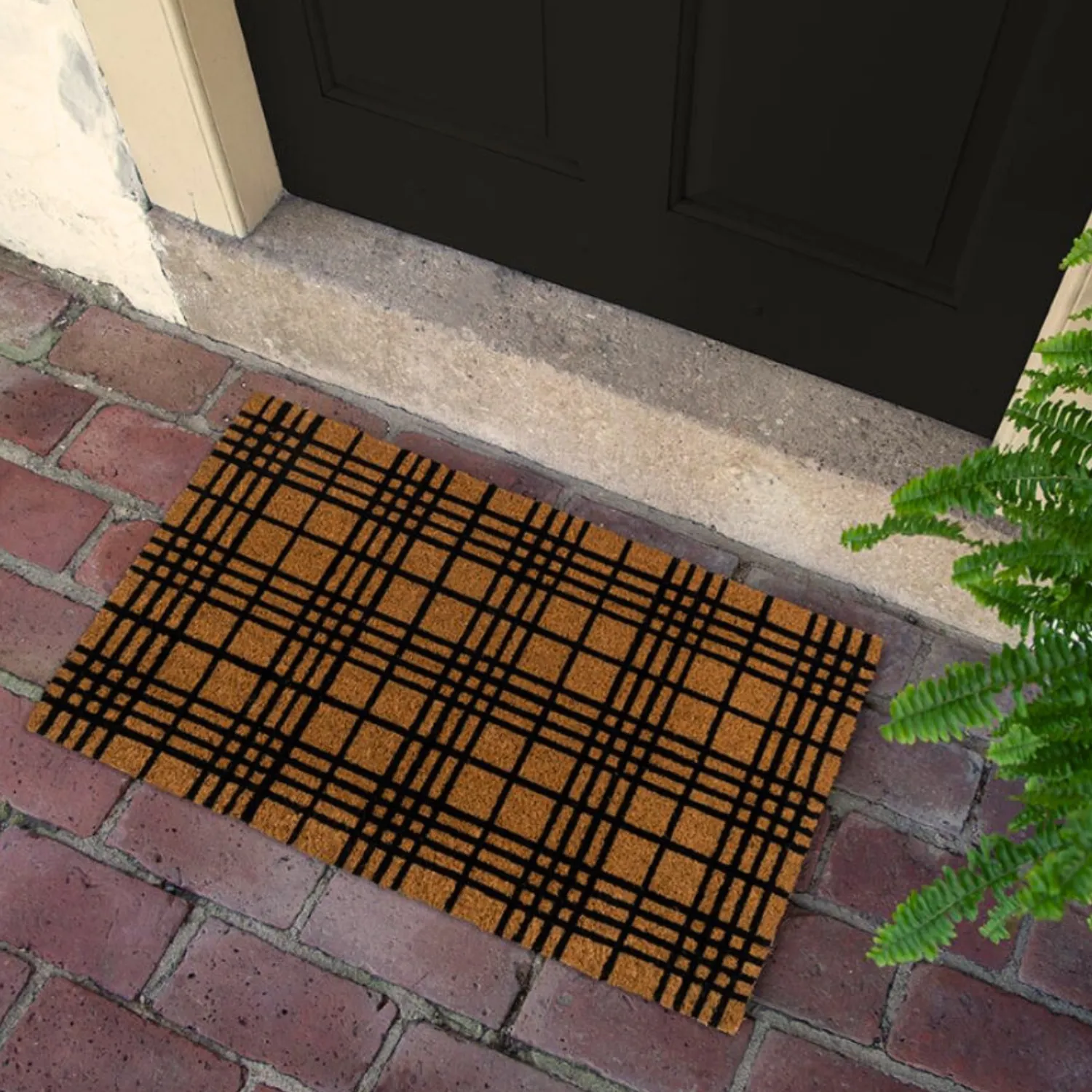 Black Plaid Doormat