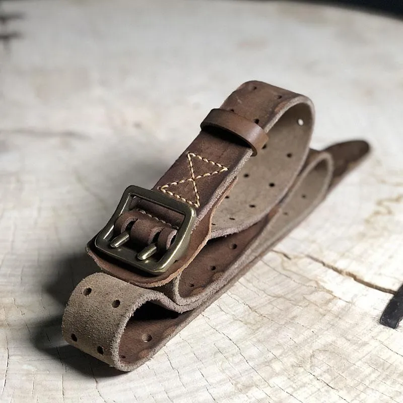 Black Washed Denim Leather Double Pins Belt Mens Red Brown Belt Men Brown Belt for Men