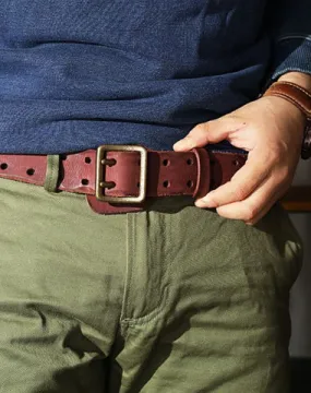 Black Washed Denim Leather Double Pins Belt Mens Red Brown Belt Men Brown Belt for Men