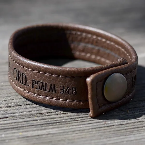 Blessed is the Man Who Takes Refuge In the Lord, Psalm 34:8 - Engraved Italian Leather Bracelet