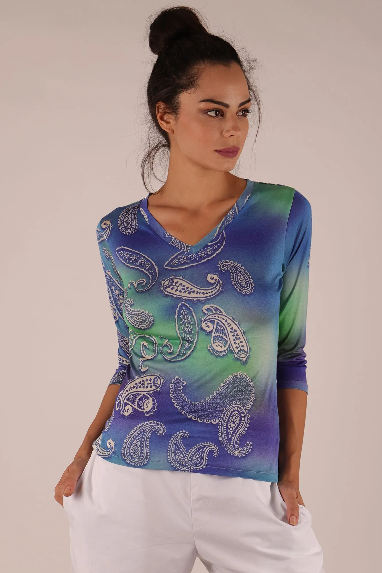 Blue & Green Paisely  Silk Sweater