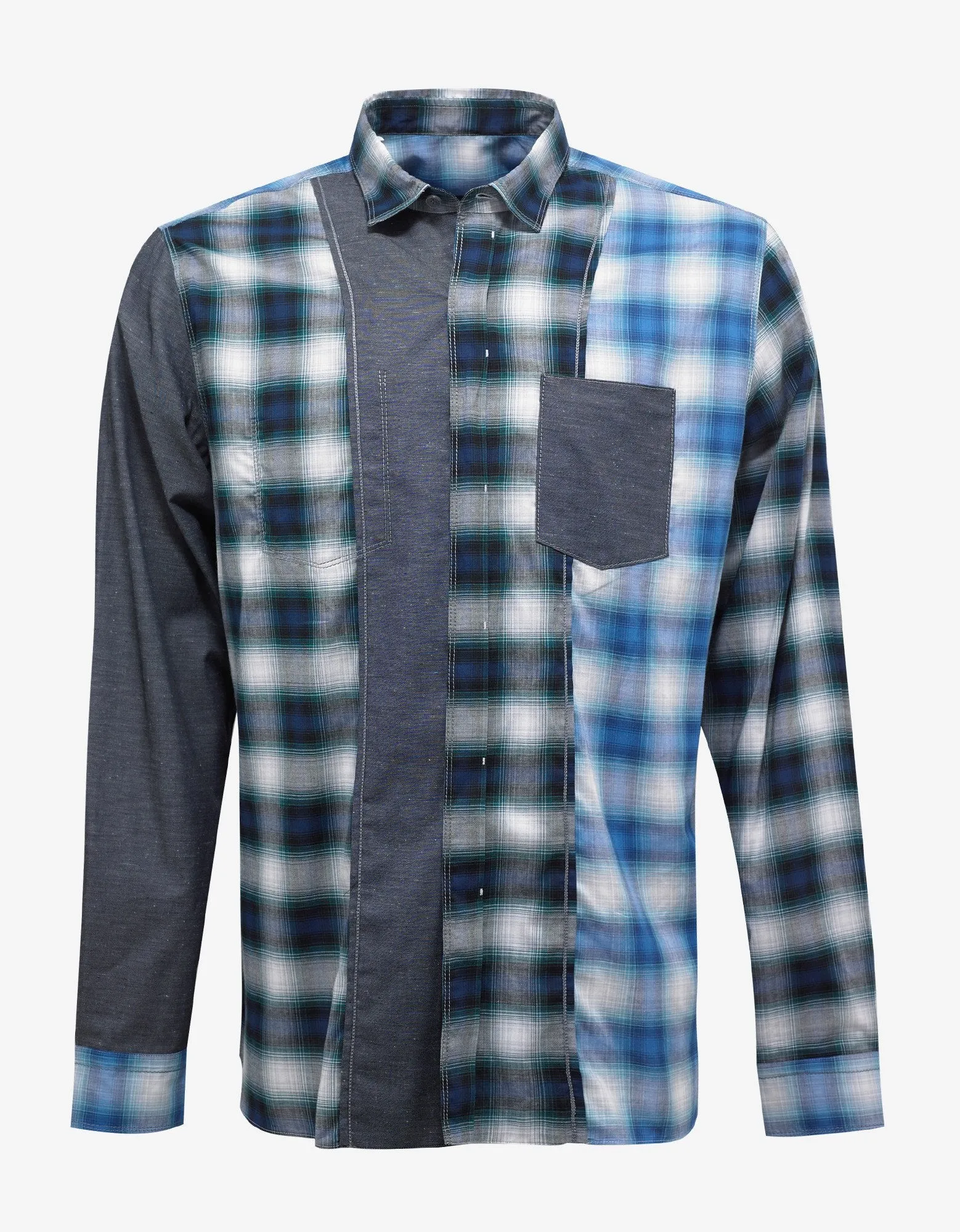 Blue Check Shirt with Contrast Patches