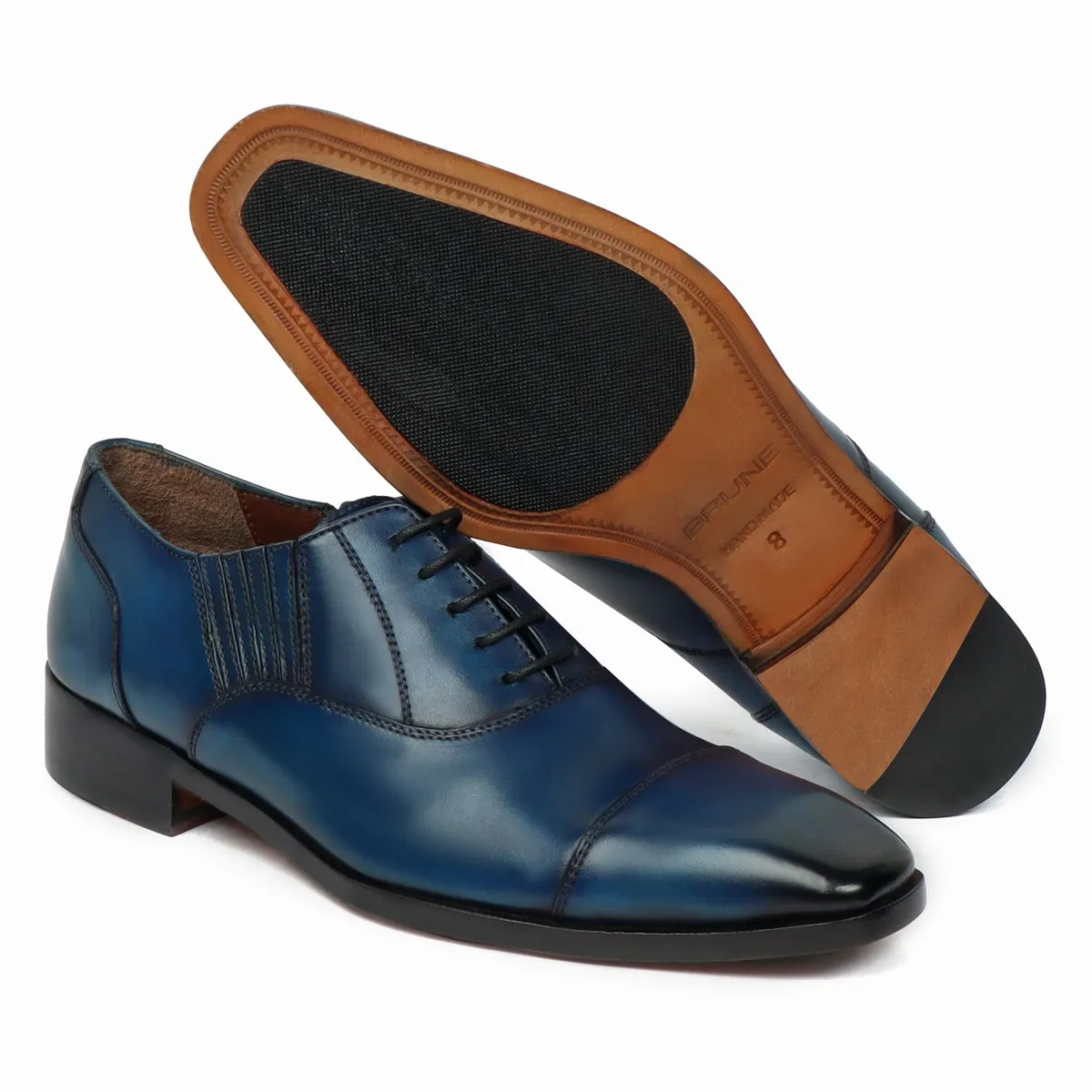 Blue Leather Side Elastic Lazy Men Oxfords by Brune & Bareskin