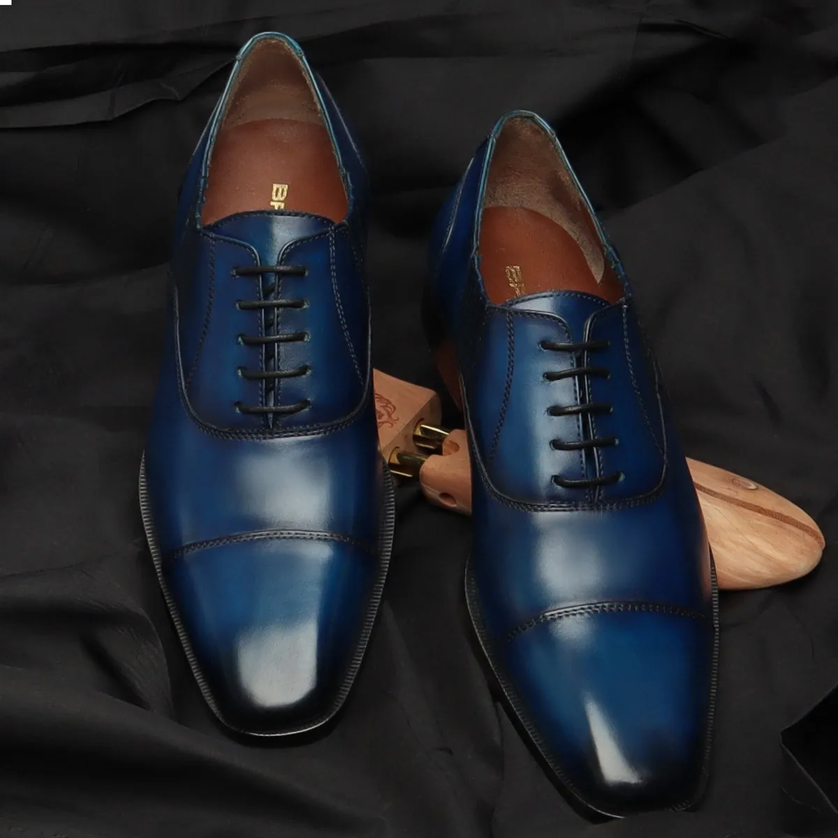 Blue Leather Side Elastic Lazy Men Oxfords by Brune & Bareskin