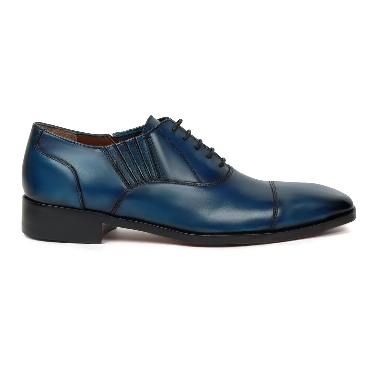 Blue Leather Side Elastic Lazy Men Oxfords by Brune & Bareskin