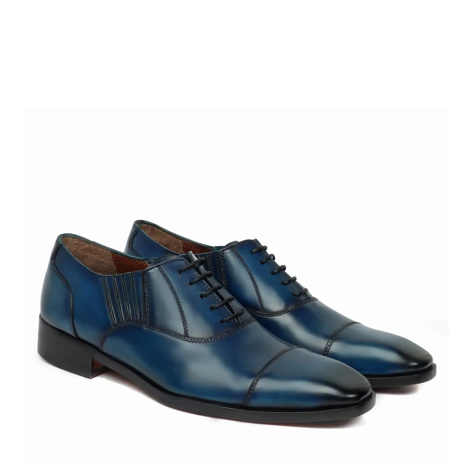 Blue Leather Side Elastic Lazy Men Oxfords by Brune & Bareskin