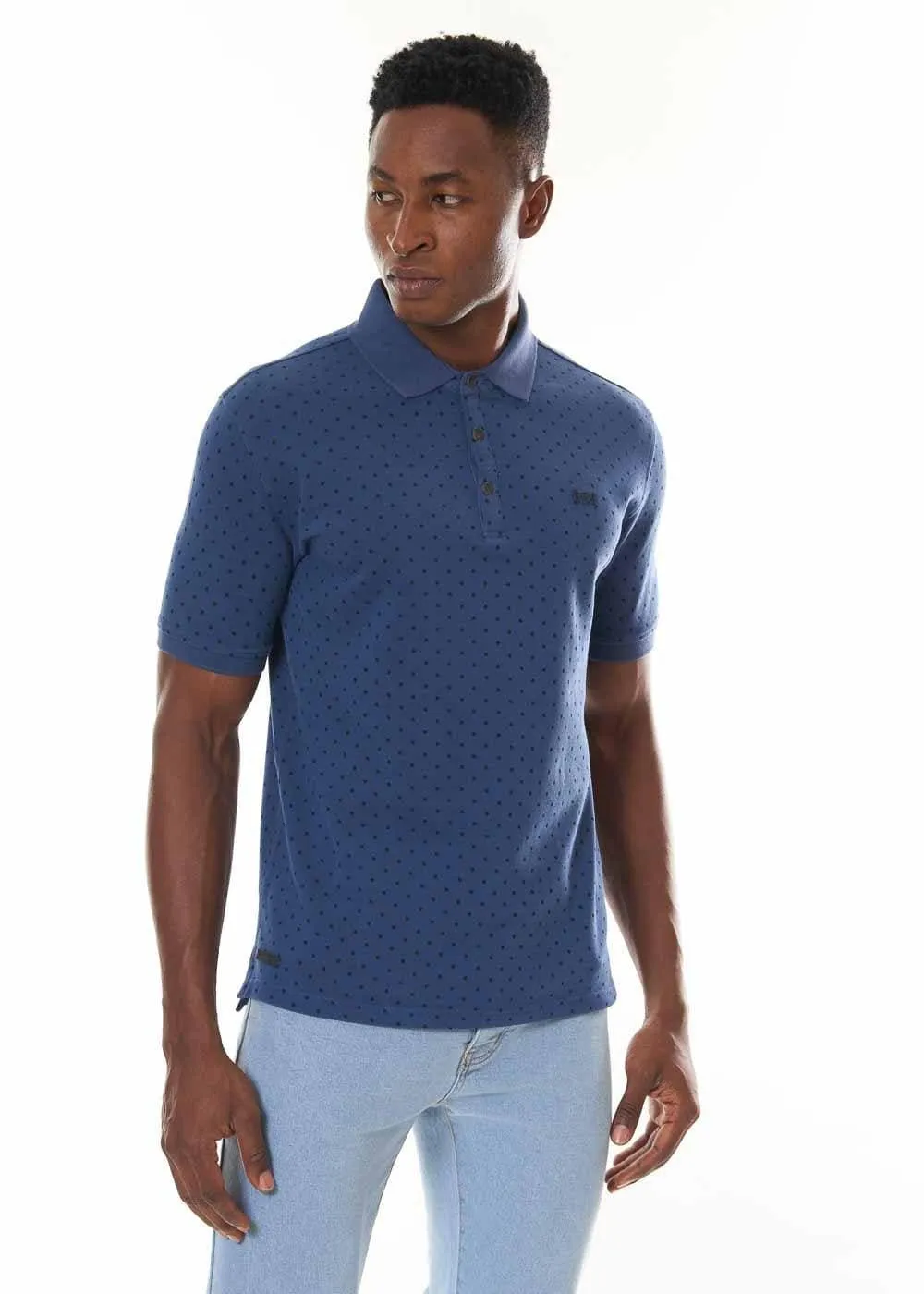 BLUE MEN'S POLO TSHIRT IN POLKA DOTS