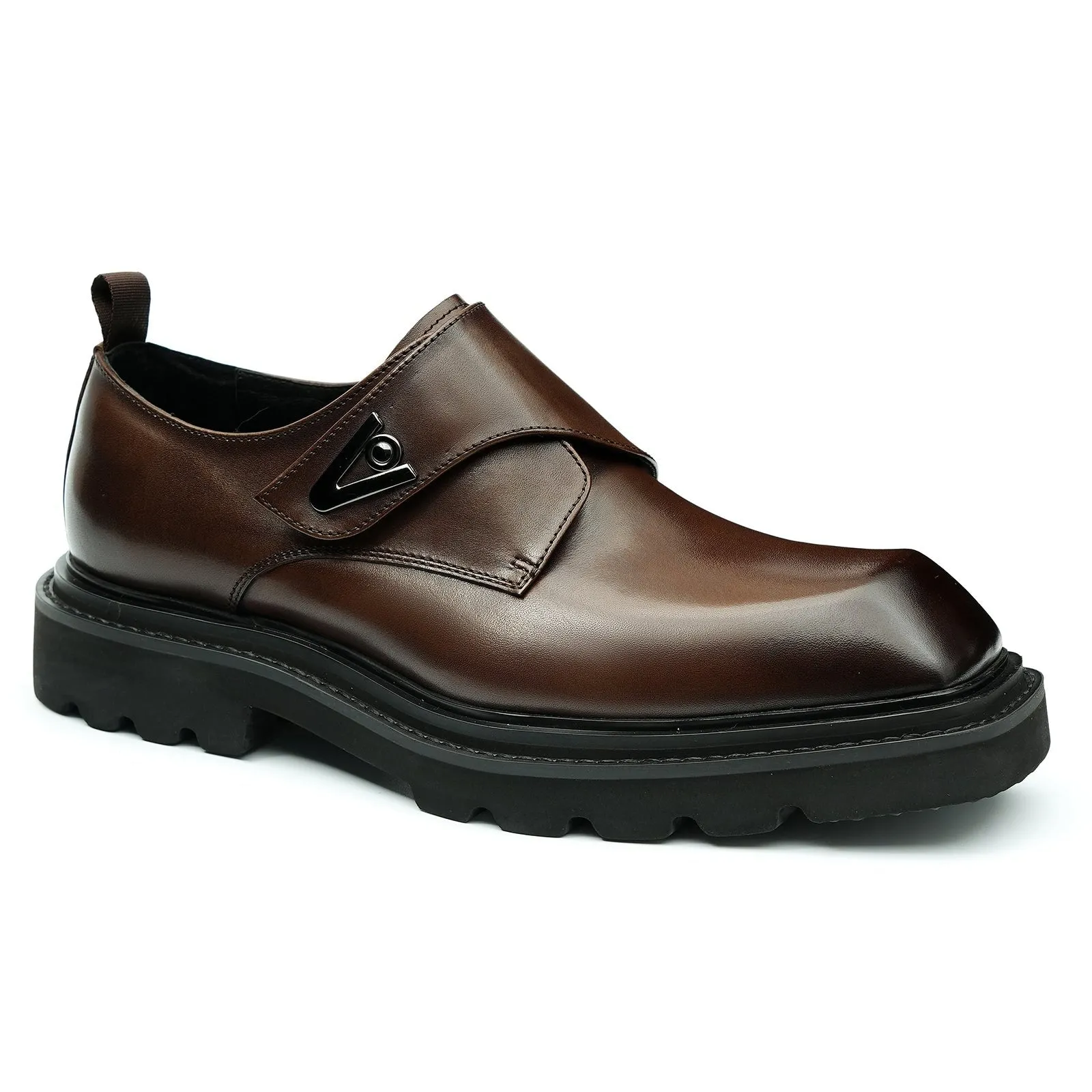 Brown leather monk strap shoes