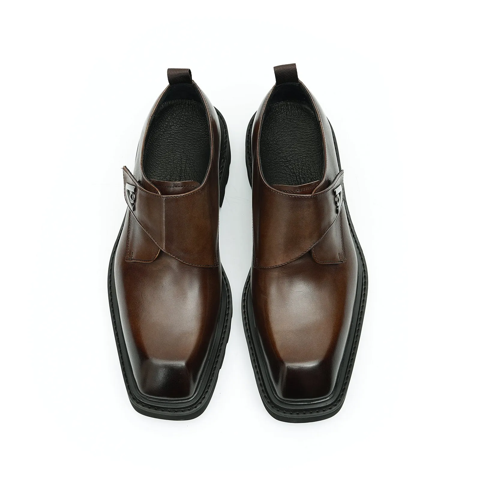 Brown leather monk strap shoes