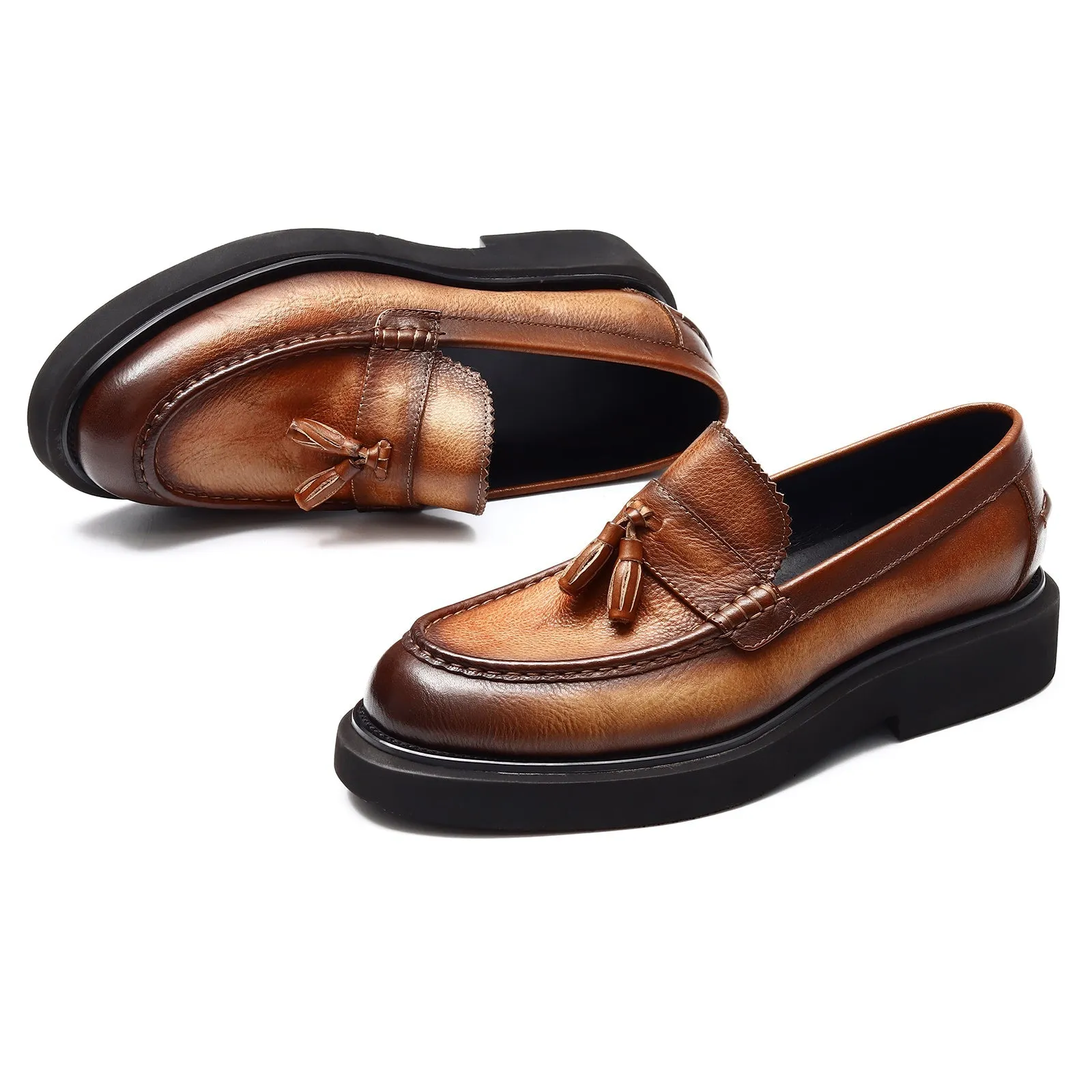 Brown leather tassel loafers