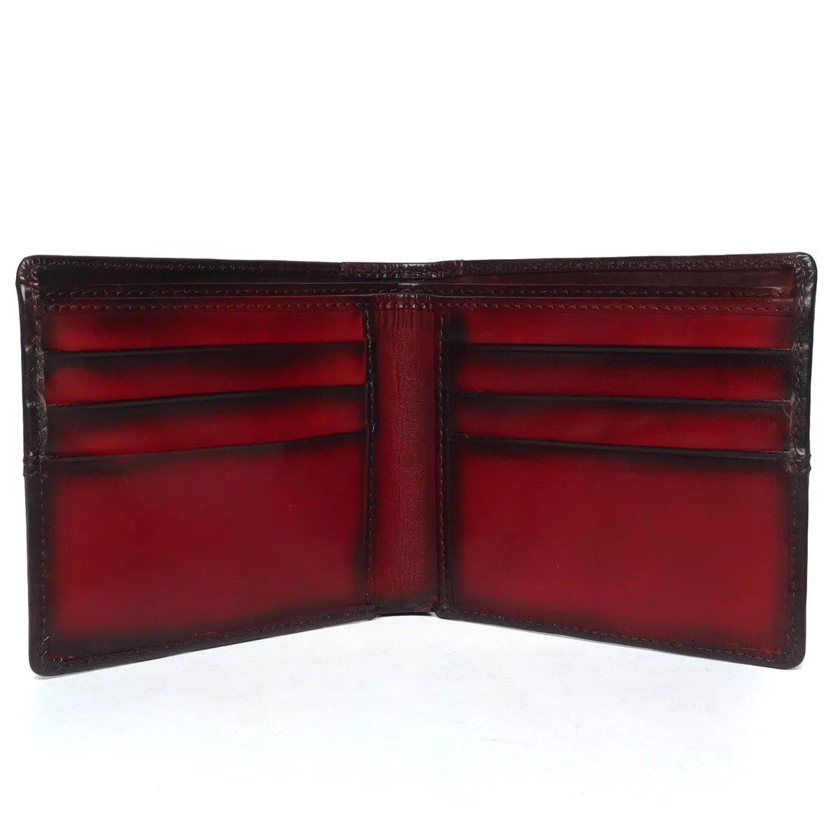 Brune & Bareskin Wine Hand Painted Leather Wallet For Men