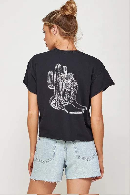 CACTUS AND BOOTS Graphic Print Women Top