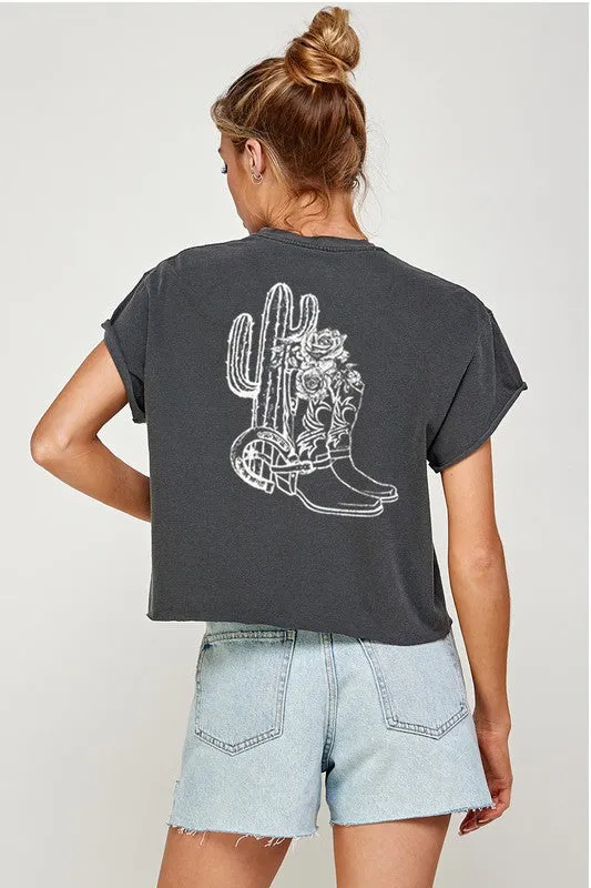 CACTUS AND BOOTS Graphic Print Women Top