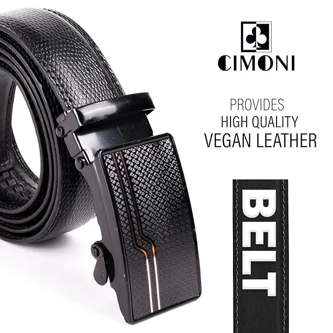 CIMONI® Premium Vegan Leather Belt for Men with Autolock Easier Adjustable Click Belt