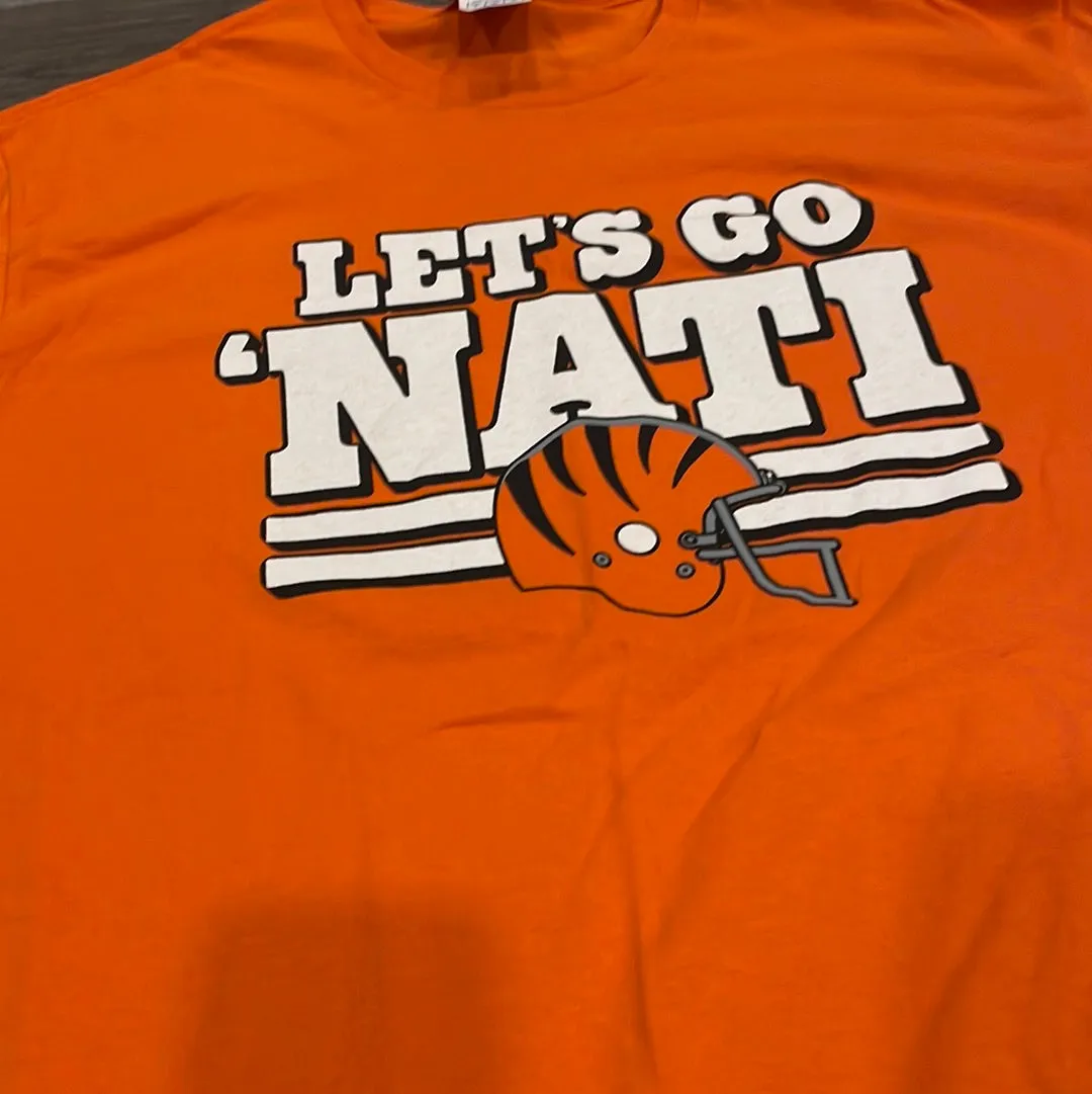 Cinci Football Let’s Go NATI orange short sleeve shirt adult size Large