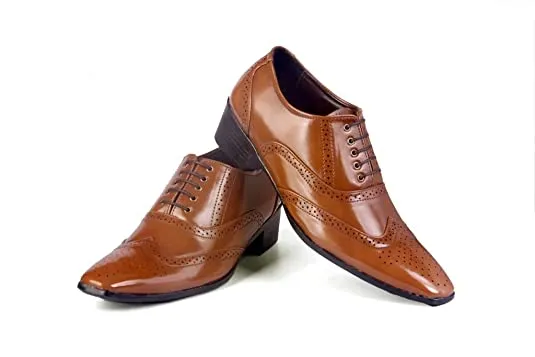 Classy Shine Design British Full Brogue Height Increasing Shoes For Men's-JonasParamount