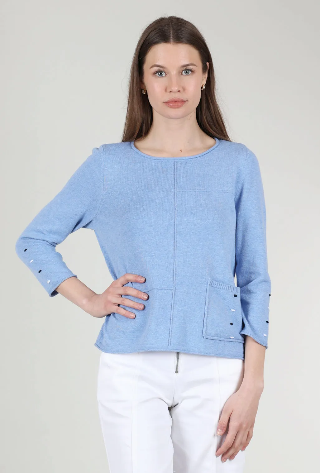 Coastal Cotton Pocket Pullover, Cornflower