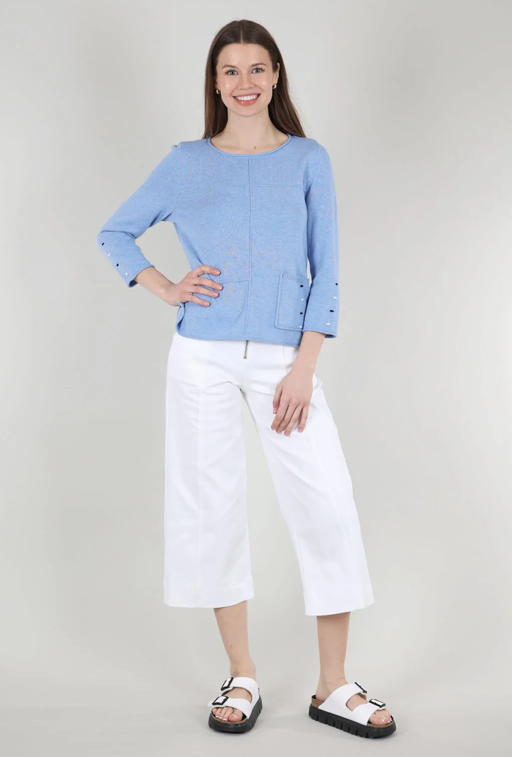 Coastal Cotton Pocket Pullover, Cornflower