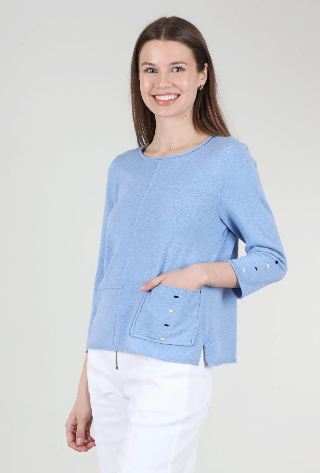 Coastal Cotton Pocket Pullover, Cornflower