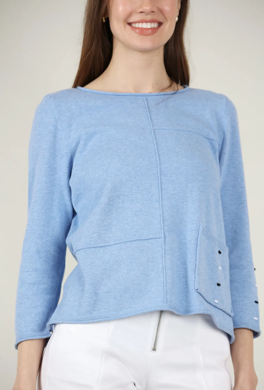 Coastal Cotton Pocket Pullover, Cornflower